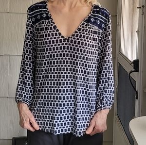 Anthropology Sanctuary Blue & White Blouse